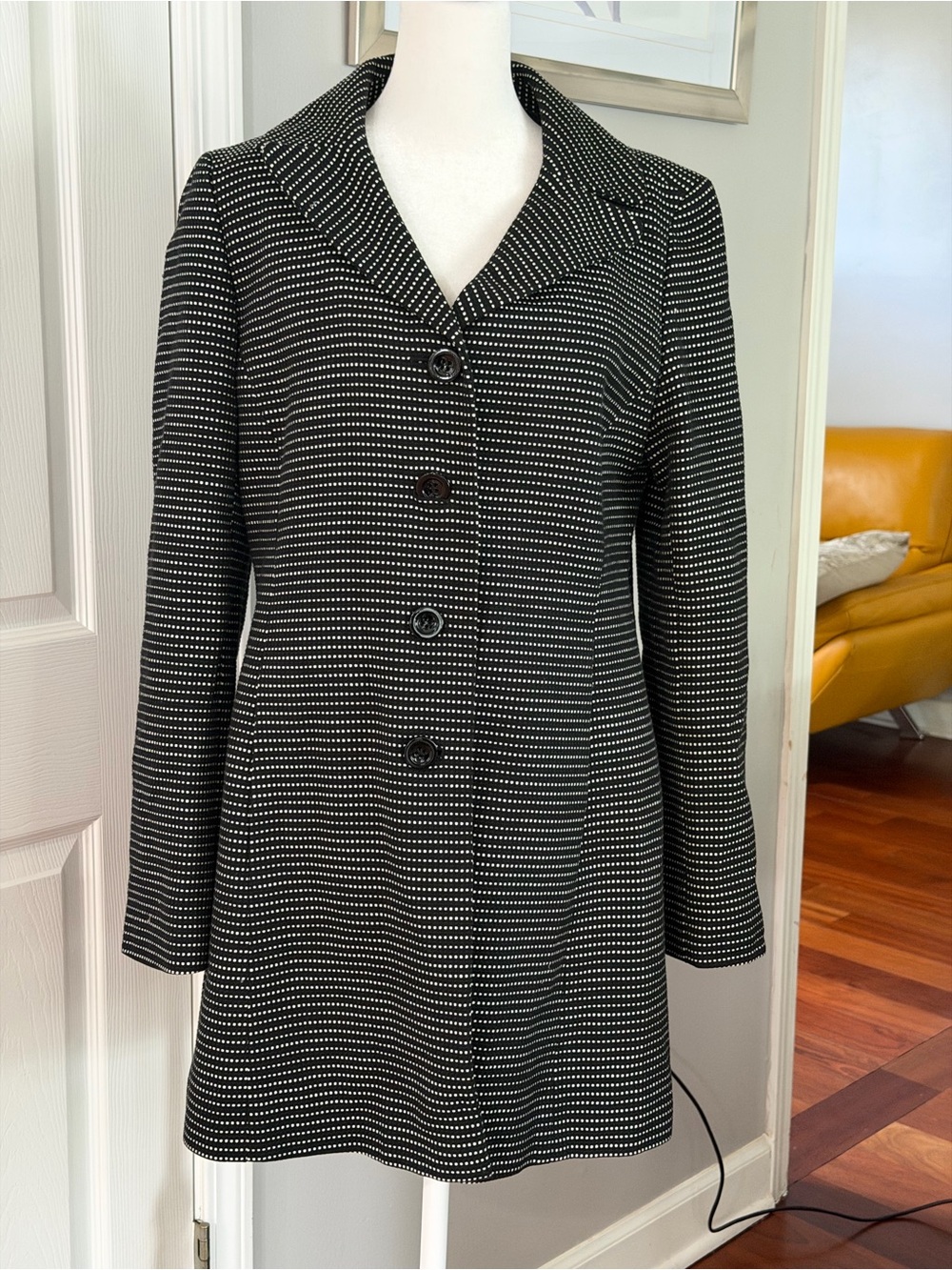 Ann Taylor Black & White Patterned Pea Coat Size 8